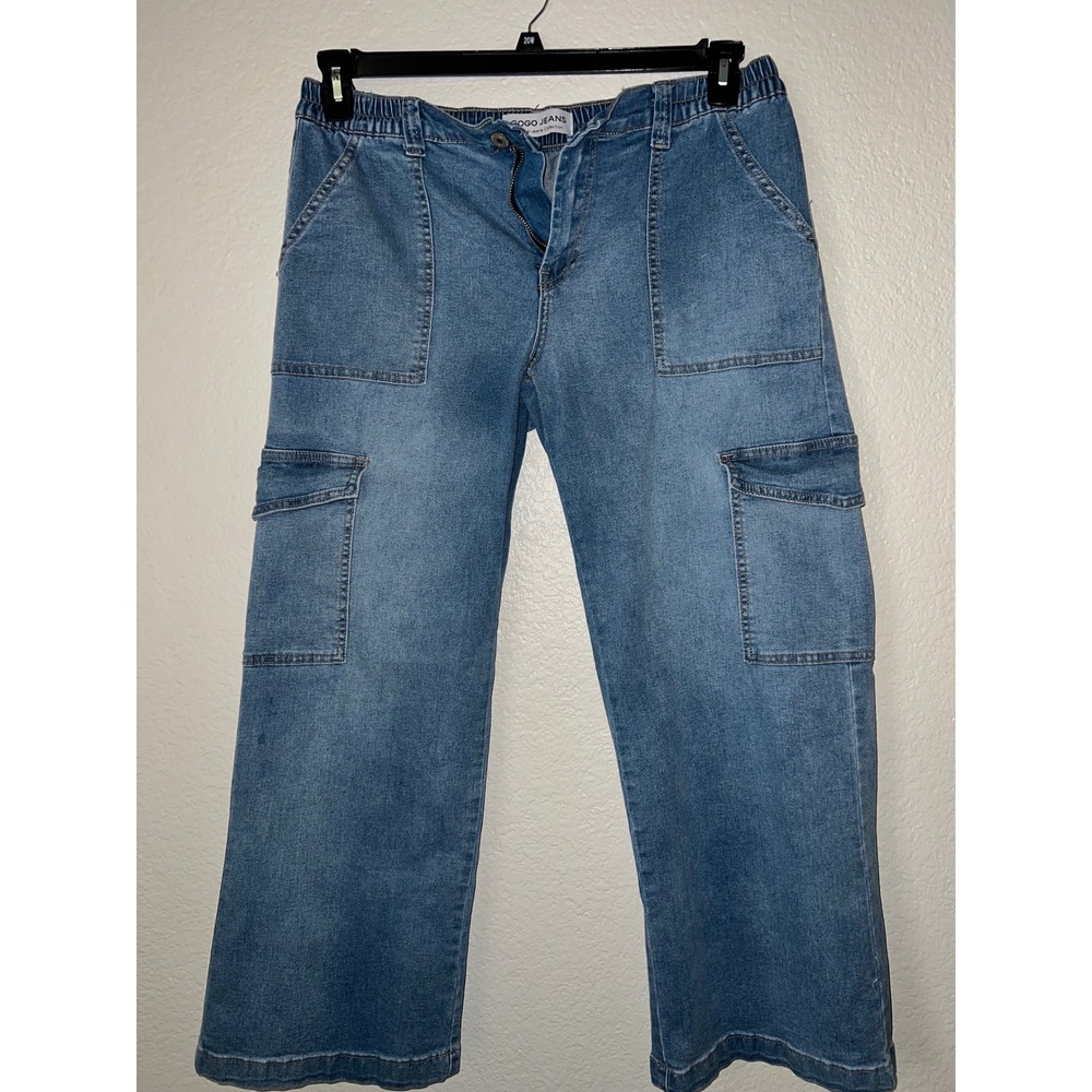 Gogo Jeans Skater Jeans Collection Blue Denim Cargo Pants Wide Leg Womens SZ 17